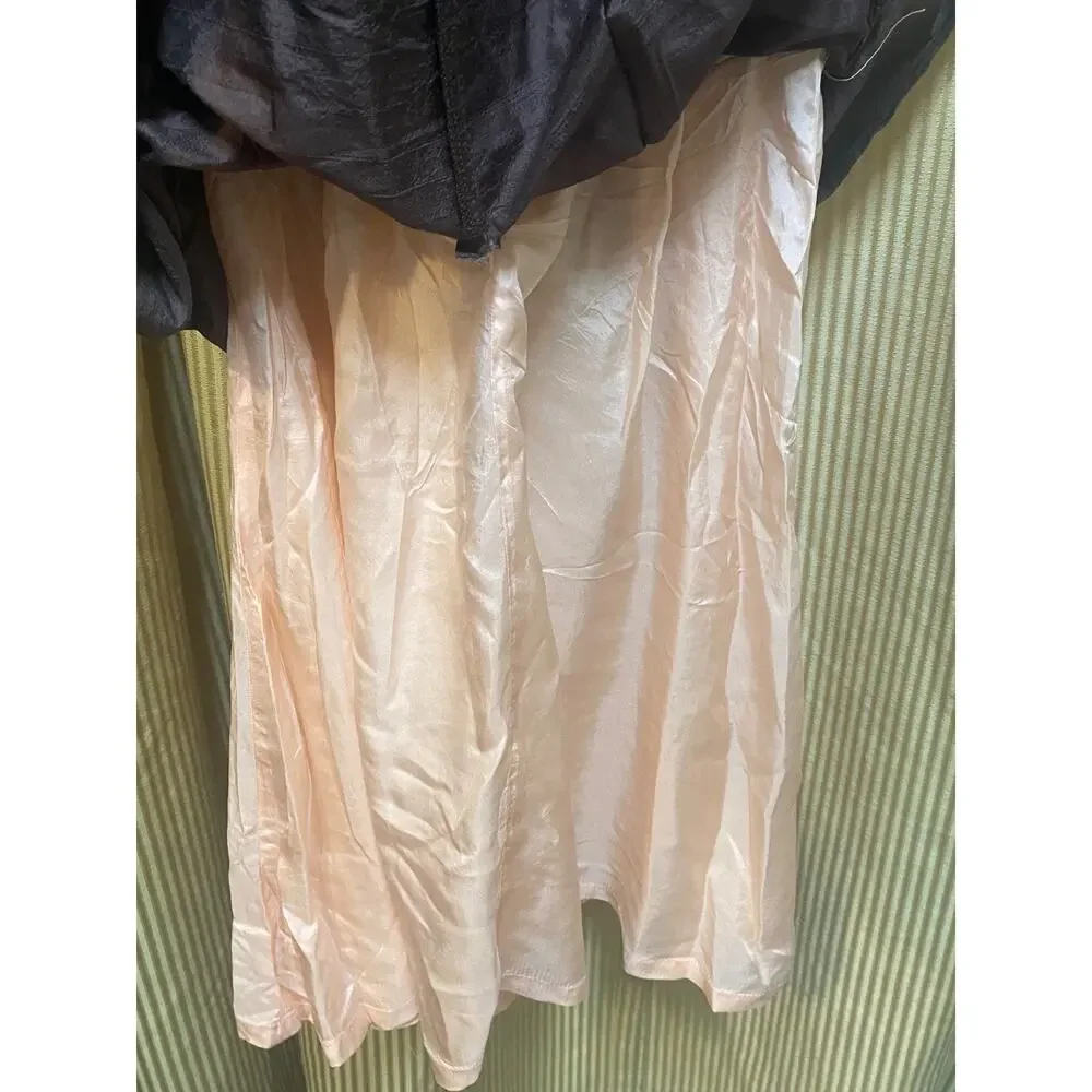 Lena Medoyeff Silk Midi Dress Women's Size SM Brown Pink Tie Straps - Picture 7 of 11